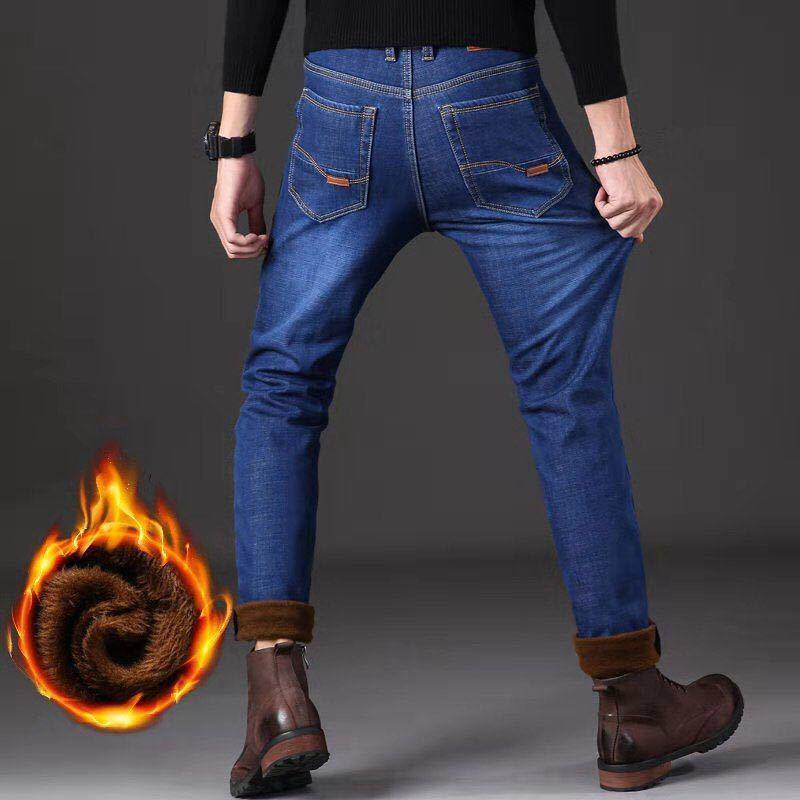2025 Autumn Winter Men's Plus Velvet Thick Straight-Leg Jeans - Large Size, Loose Fit, Business Casual Youth Denim