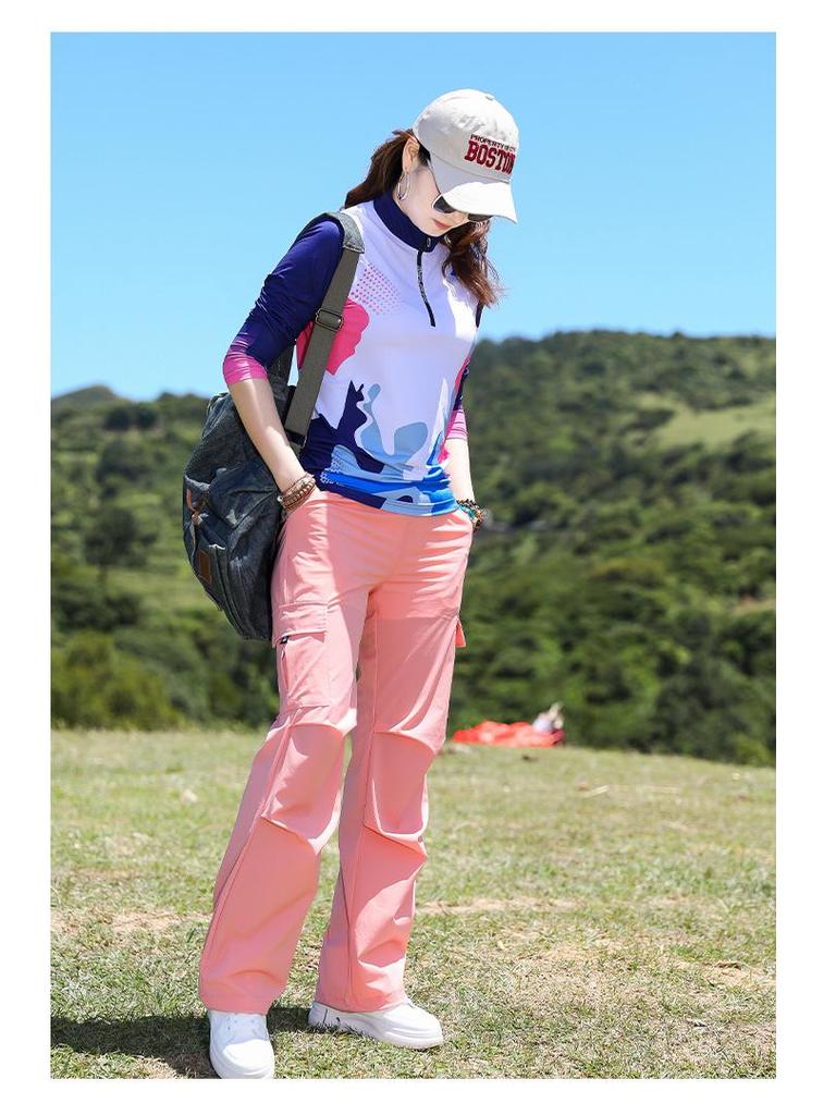 Damen Leichte Schnelltrocknende Cargohose: Atmungsaktive, Mehrfach-Taschen, Bündchen-Outdoor-Sporthose