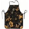 1pc Black Golden Floral Butterfly Print Apron, Durable And Easy To Clean, Adjustable Waistband, Polyester Material, for Kitchen Cooking, Gardening, Or