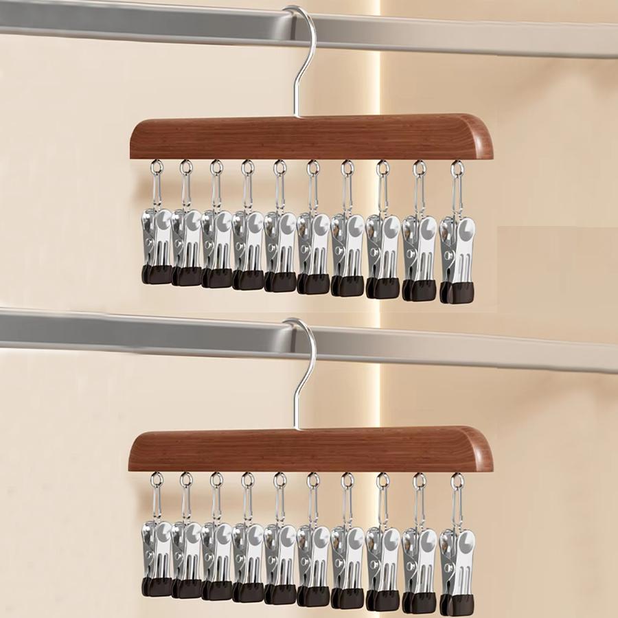 1PCS Solid Wooden Trouser Clip Home Closet Stainless Hat Skirt Storage Rotatable Multi-Clip Student Dormitory Storage Clip