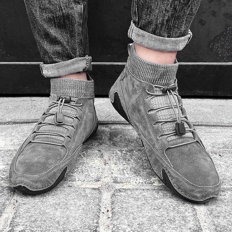 Herrenschuhe aus Leder Neue Freizeitschuhe Herren Slipper Wasserdicht Leicht Handgefertigt High-Top-Sneakers Stiefel Rutschfest Große Größe 48