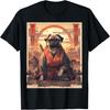 Camiseta Pug Samurai Retrô Guerreiro de Equipamento Completo Arte Ukiyo-e Japonesa