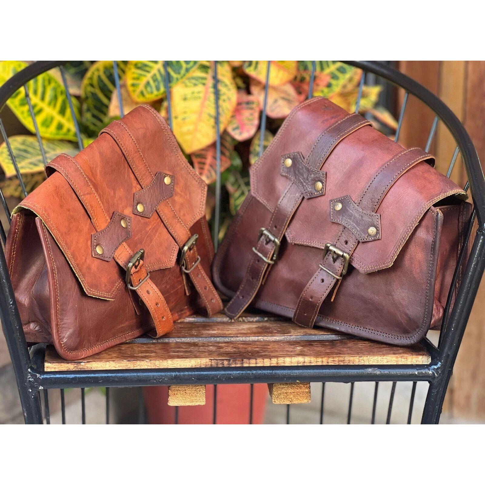 

Leather Side Pouch Motorcycle Bags Saddle Panniers Bag Saddlebags Brown 2 Genuin 11 x 9 x 3 in