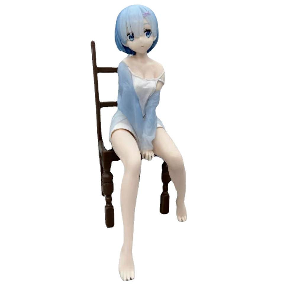 20CM Anime Figure Re:Zero kara Hajimeru Isekai Seikatsu Rem Ram Pajamas Sitting Chair Cute Model PVC Doll Toys Ornaments