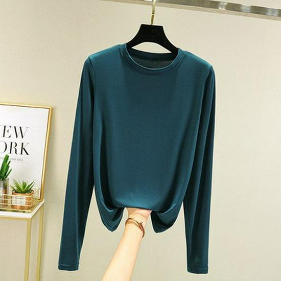 Women's Loose Korean-Style Modal Long-Sleeve Shirt - Spring/Autumn, Round Neck, Slimming, Versatile, Plus Size.