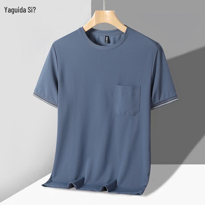 

Летняя футболка с коротким рукавом из прохладного ледяного шелка для мужчин среднего возраста Large (120-140 Jin)