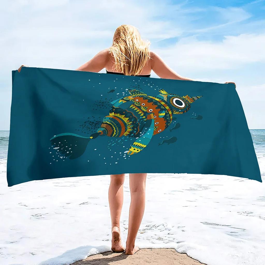 Mikrofaser Handtuch Fischmuster Schnelltrocknend Strandhandtuch Decke, Sanddicht Schwimmbad Handtuch für Reise Camping Sport