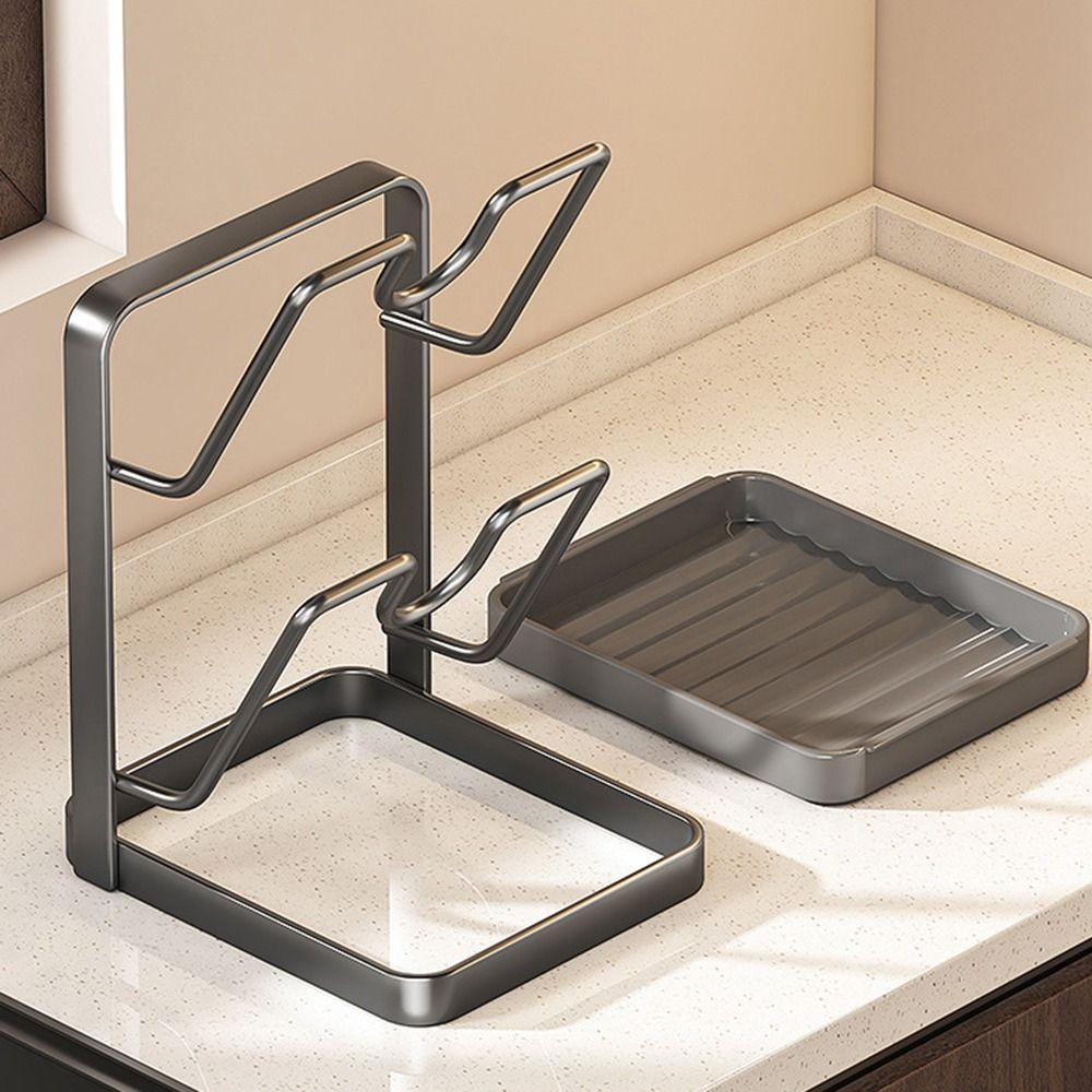 Double Layer Pot Lid Rack Draining Non-slip Cutting Board Holder Large Capacity Kitchen Storage Rack