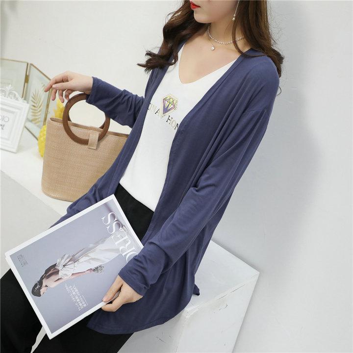 Women's Plus Size Mid-Length Cardigan: Spring/Summer Korean Style Shawl-Coat in Lightweight, Solid Colors