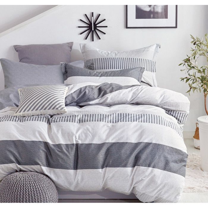 Parure de couette "Imprimé double face" percale de coton peigné 80 fils/cm² pour lit 140 à 160