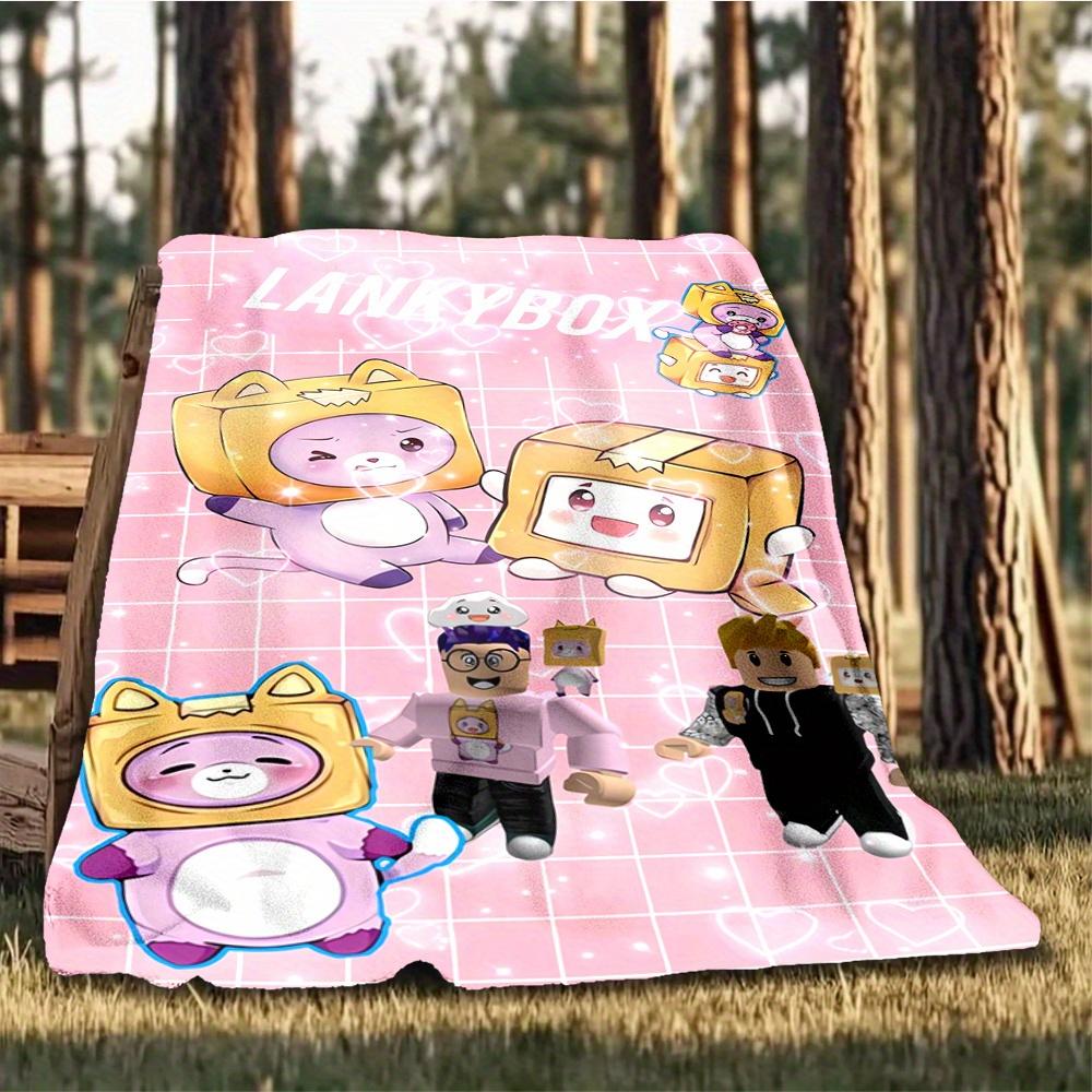 1pc LankyBox, Cute, Characters Digital Printed Flannel Blanket, Super Soft Plush Fleece Bed Cover, Multipurpose Four Season Blanket for Sofa