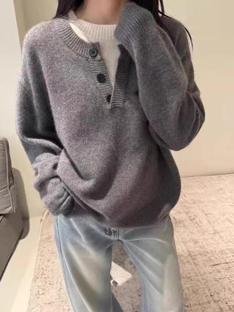 Autumn/Winter Women's 100% Wool Korean Loose Knit Sweater - Soft, Versatile, Round Neck Slimming Pullover Jumper