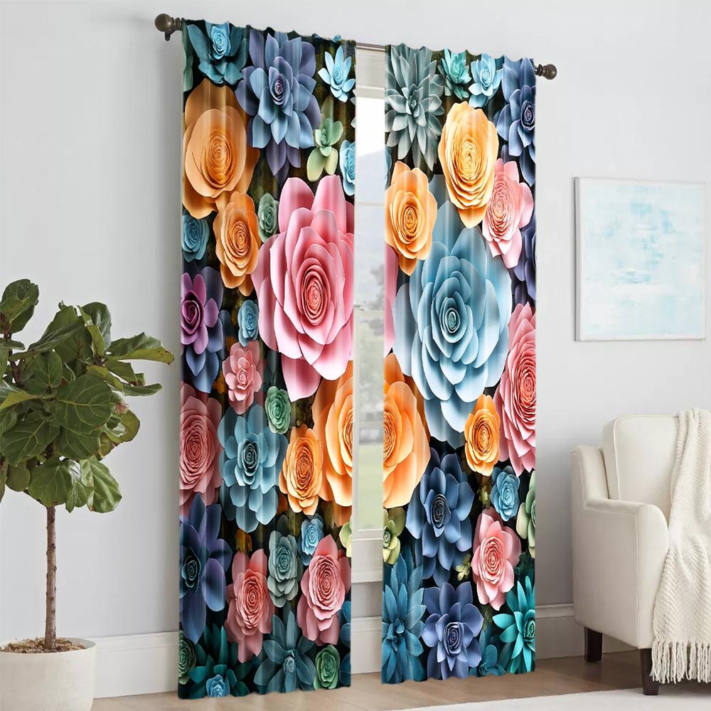 2 pcs   versatile polyester transparent curtains for home decoration Succulent Blossom Combo for use in bedrooms and living rooms