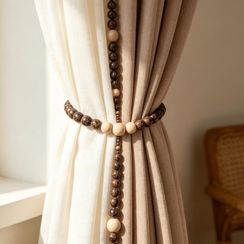 Curtain Tiebacks Bead Set of 4 Flexible No Drilling Drapery Holdbacks for Living Room Bedroom Window Decors Y5GB