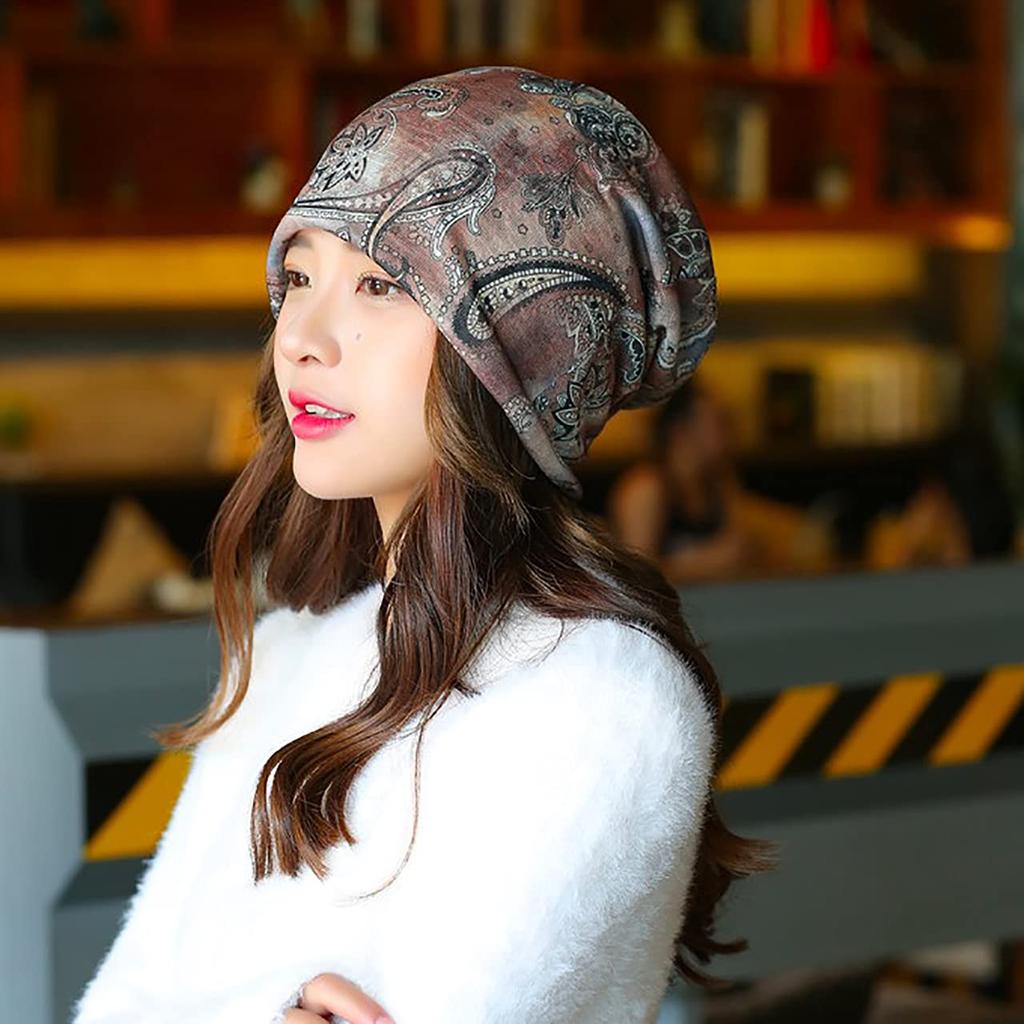 CHROME CRANE Paisley Print Summer Knit Neck Warmer CB064 Women's 3-Way Hat, (01.Red)