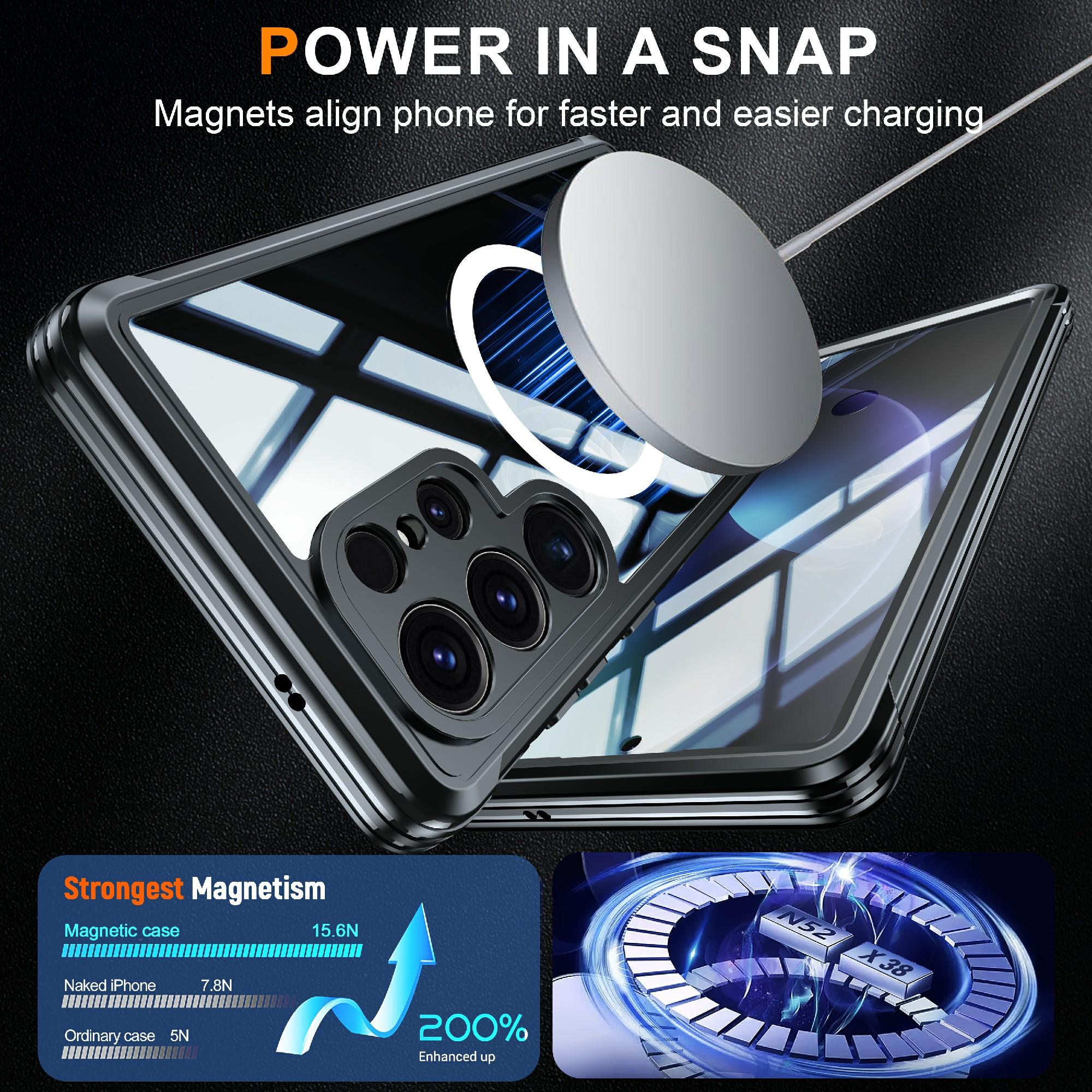 

For Samsung Galaxy S25 Ultra Magnetic Case PC+TPU Phone Cover with Tempered Glass Screen Film Black