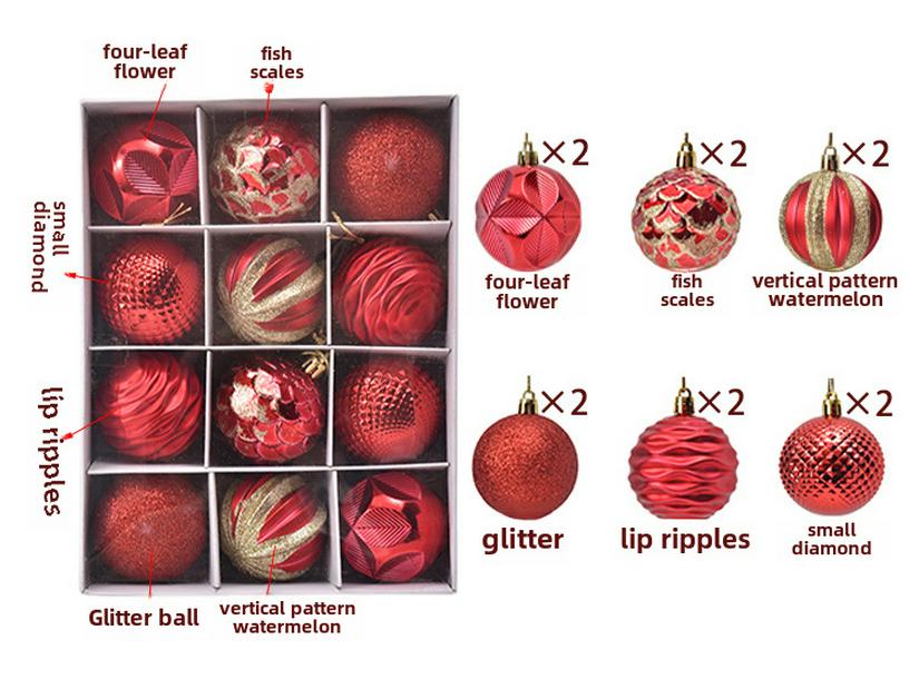 12pc Painted Christmas Ball Set - 6cm Ornaments for Tree & Holiday Decor