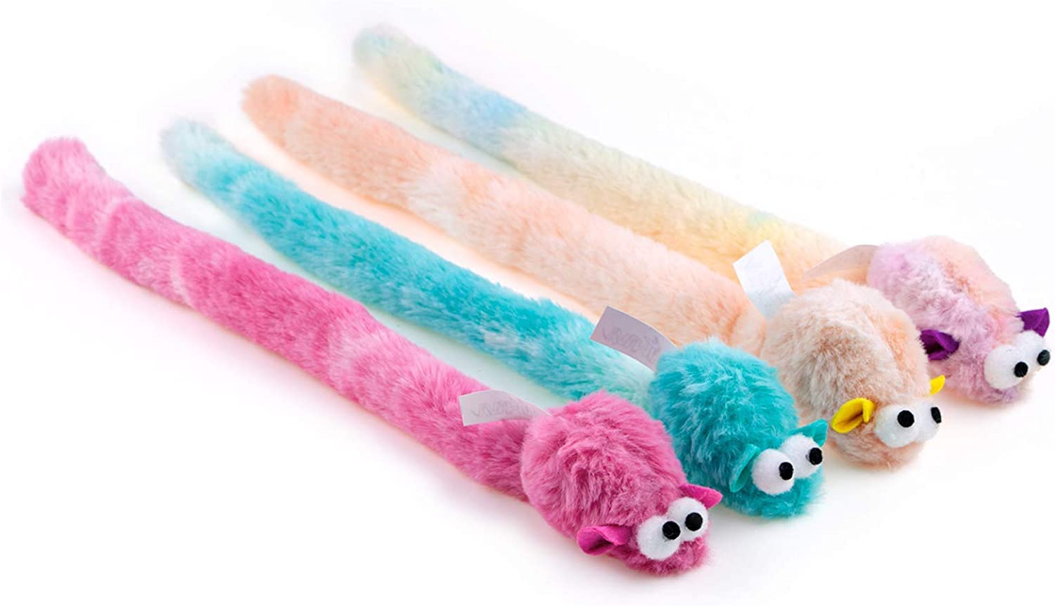 

Chiwava 4-Piece 38cm Long Soft Plush Toy with Cat Bell, Rattle Sound, Small Mouse Activity Interactive Toy and Mouse