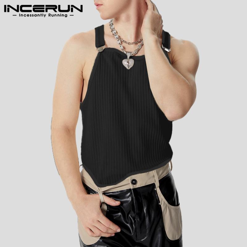 

INCERUN Men Strap Sleeveless Solid Color Casual Rib Tank Tops