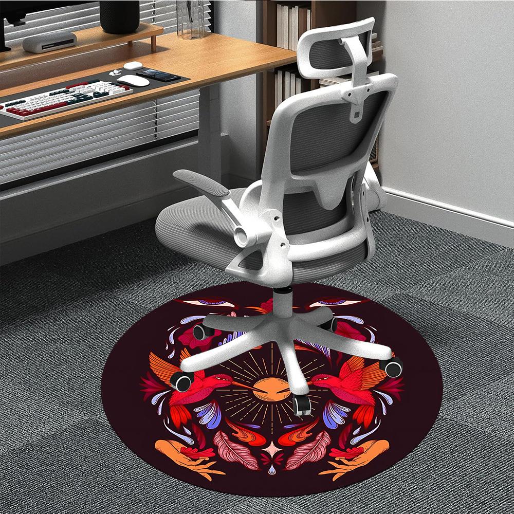 

1pc Hummingbird Floral Office Round Area Rug, Mat Suitable For Office, Under Office Chairs Bedroom Living Room Home Decor, Room Deco 80cm