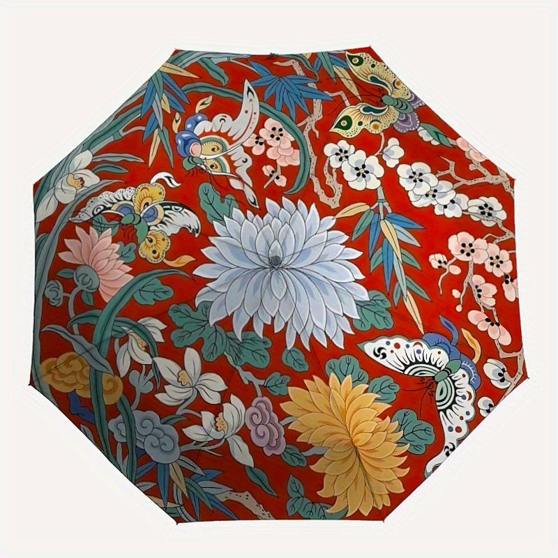 

1 шт. Автоматический складной зонт с цветочным узором, с автооткрытием/закрытием, ветрозащитный, складной, защита от солнца, идеальный подарок для друзей, прочный