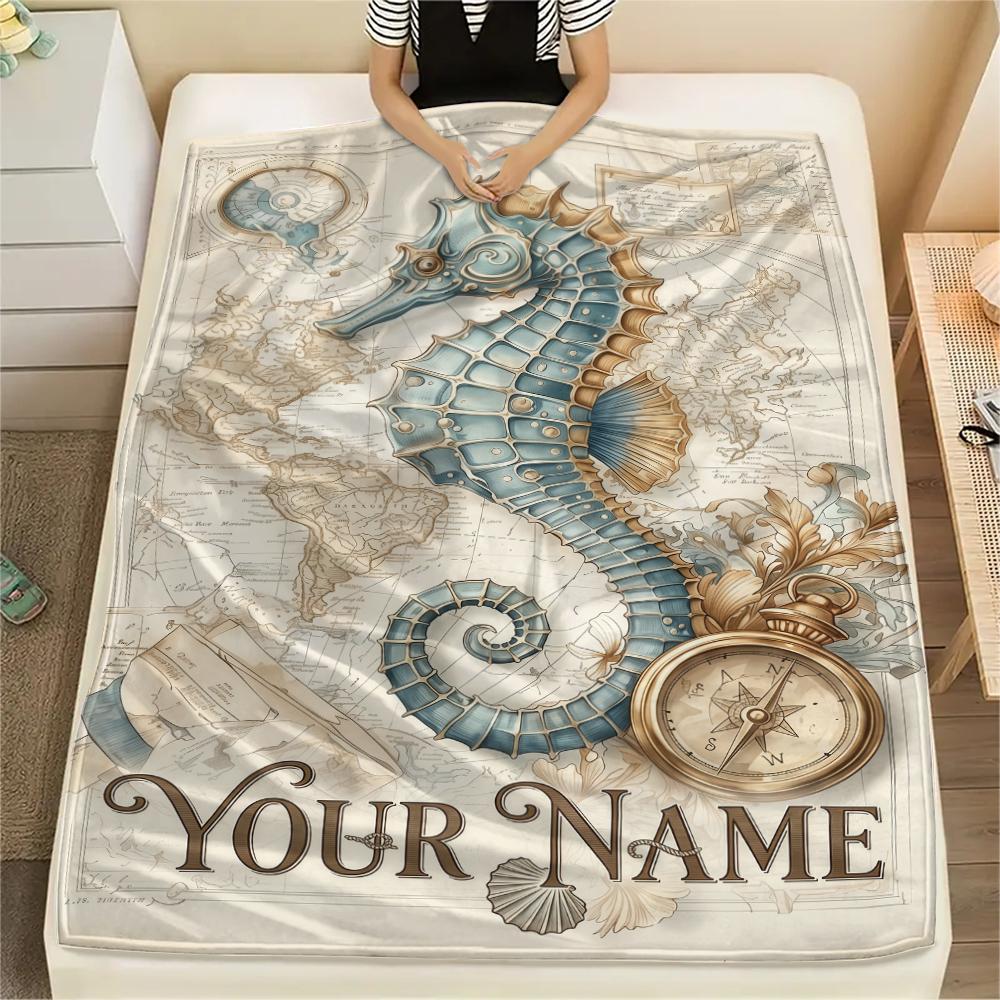 1PC Custom Name Nautical Adventure Map Patterned Flannel Blanket Suitable For All Seasons for Home Decor Warmth and Comfort Gifts Holiday Present_lx