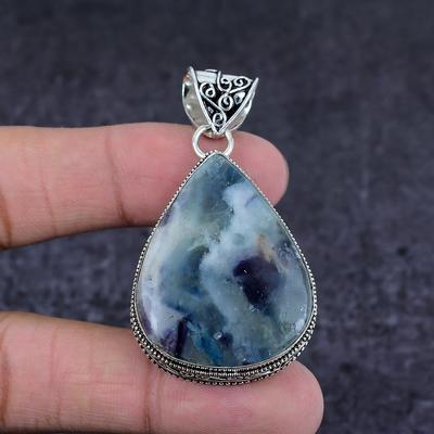 Natural Fluorite Gemstone Handmade 925 Sterling Silver Gift Pendant 2.25" Y2b89