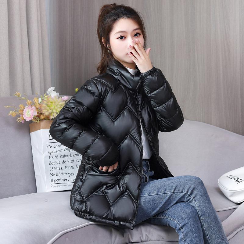 Damen Daunenjacke Winter glänzend Übergröße Stehkragen Parka Outwear Daunen gepolsterte Mäntel weiblich