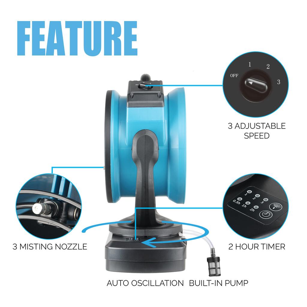 XPOWER FM-68WK Multi-purpose Oscillating Misting Fan with Built-In Water Pump and WT-45 Mobile Water Reservoir Wheels & Pump Air Circulators 45L Tank