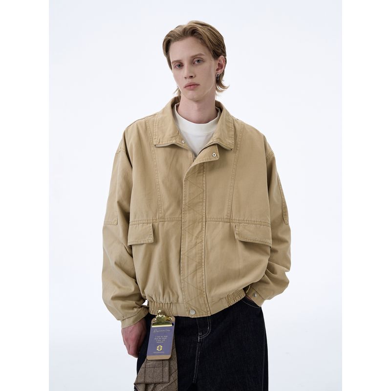 Kisko American High Street Bomber Stand Collar Workwear Jacket Unisex Trendy Brand Cool Cleanfit Short Loose Coat