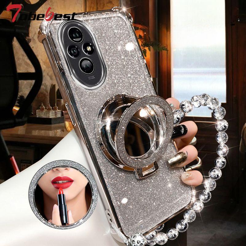 Shockproof GLITTER Plating Crystal Bracelet Magsafe Phone Holder Case For Huawei Honor 200 100 90 80 70 60 Pro Cover