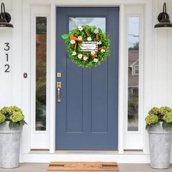 Artificial Eucalyptus Wreath with Carrots Spring Summer Wildflower Wreath with Green Leaves for Front Door Wall Window Porch Easter Party Decor