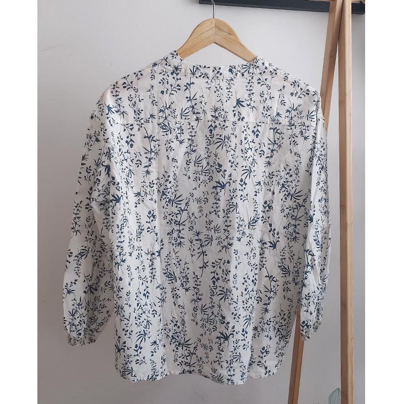 Floral Shirt Women's Long-sleeved Spring Clothes New V-neck Loose Top Pure Cotton Shirt