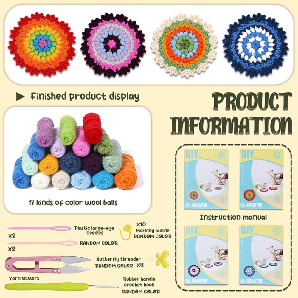 Set de Începător Croșetat din 4 Piese Include Pachet Material de Cusut Lână Adulți Copii