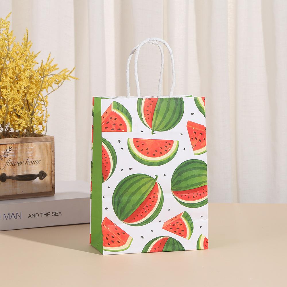 StoBag, Strawberry Kraft Paper Gift Bag, Fruit pattern, for Packaging Candy Snack, Baby Shower, birthday Supplies, Reusable