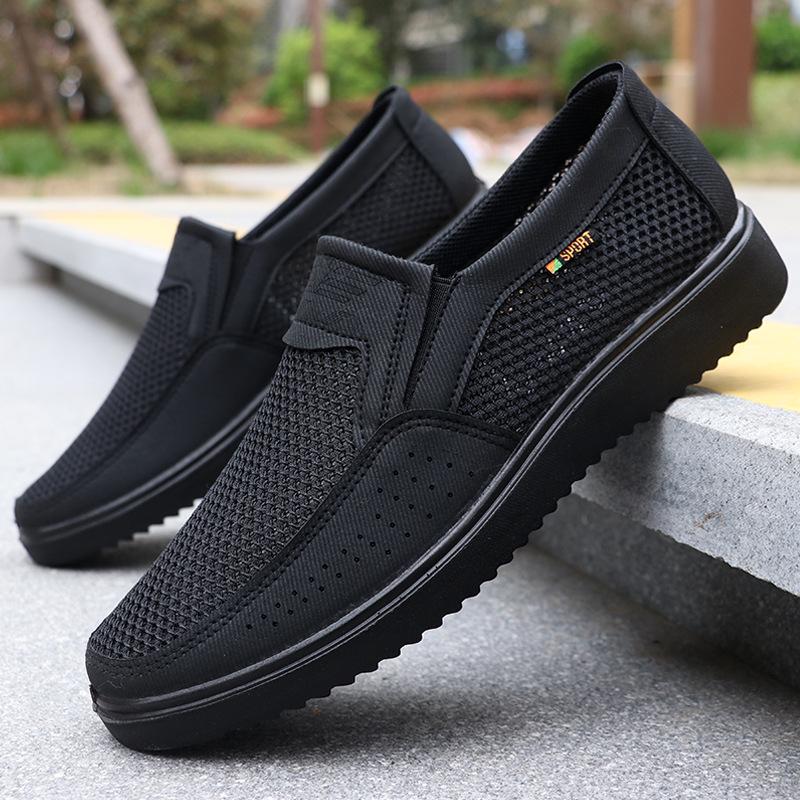 Individuell anpassbare Sommer-Mesh-Slip-On-Freizeitschuhe in Übergröße für Herren, atmungsaktiv