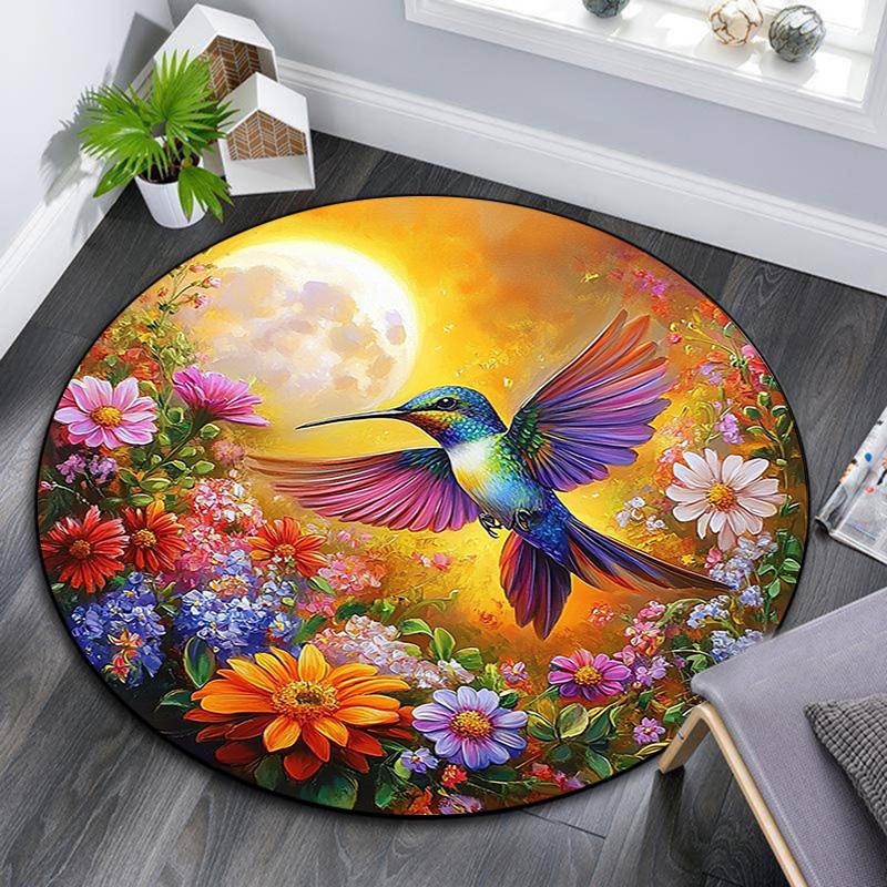 

Hummingbird Garden Flowers Sun Round Area Rug,Carpet Rug for Living Room Bedroom Sofa Playroom Decor,Non-slip Floor Mat 80cmx80cm