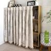 SEE KEAN Soft Fabric Cabinet Curtain, Off-White with Green Pom-Pom Tassels
