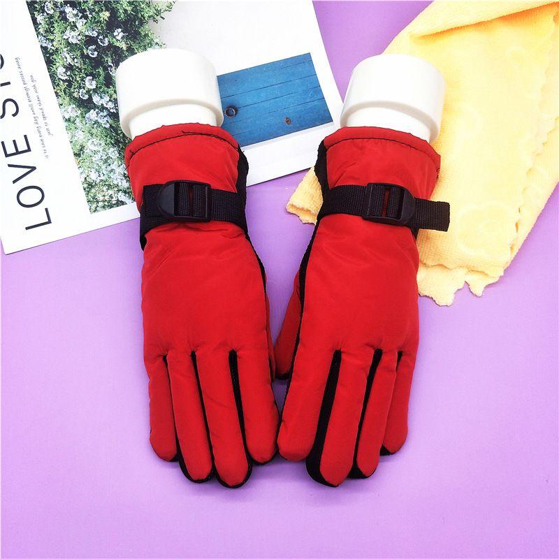 

Outdoor Kids Ski Gloves Female Winter Cycling Electric Car Thermal and Windproof Cotton Gloves Men Thickened Thick Fleece Red gloves [Long thickened velvet adult]] One size