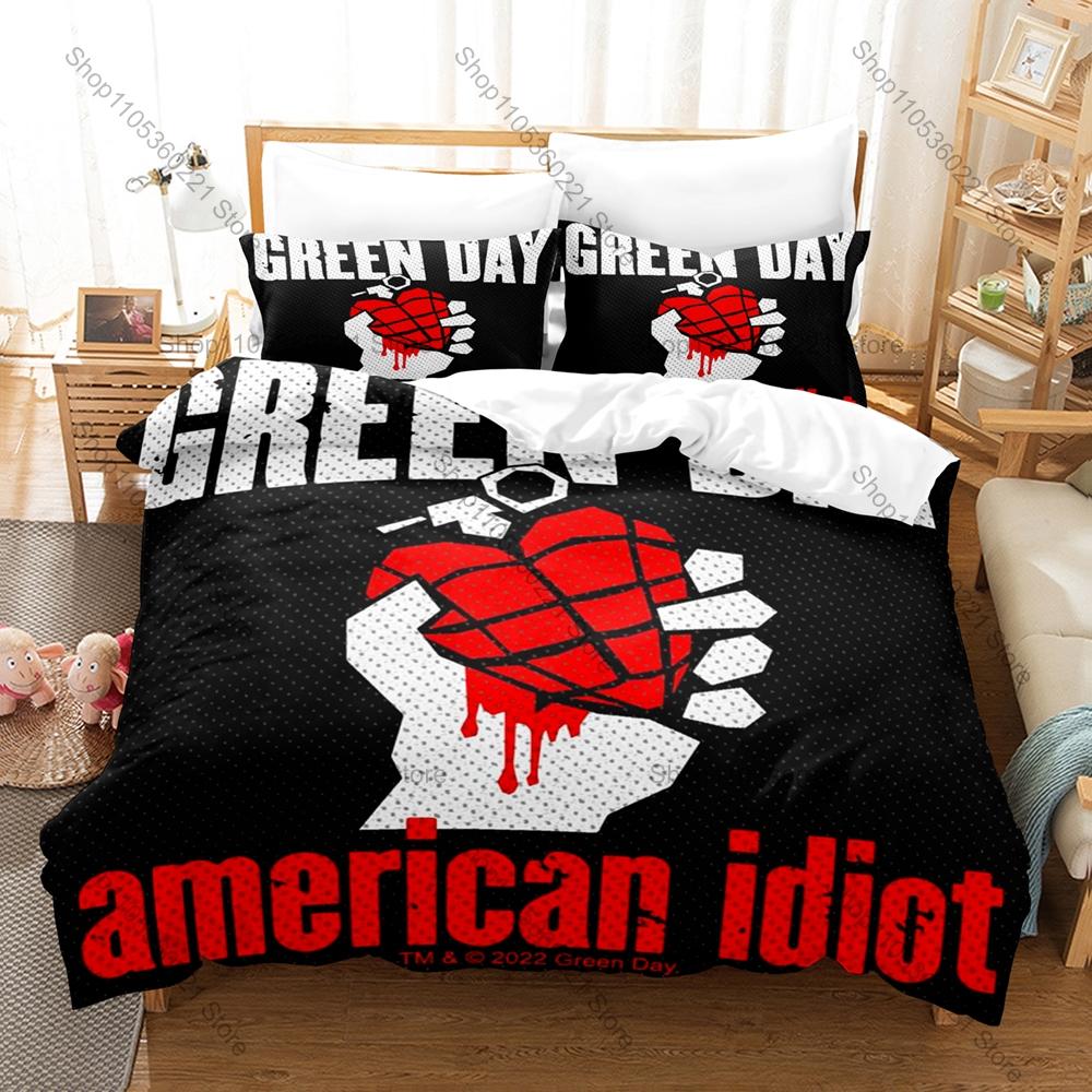 Collage Band Green Day Poster Tour Vintage Arte Punk Rock 3 Pezzi Biancheria da Letto Copripiumino + 2 Federe Decorazione Casa