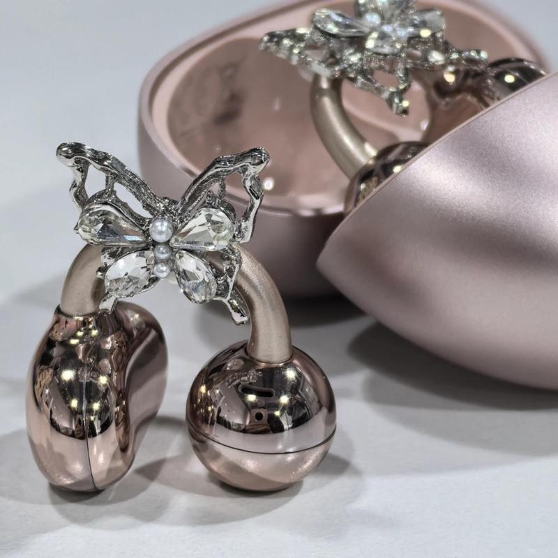 Copper Alloy Earphone Clip With Dazzling Rhinestones Bows Detachable Universal Headphone Decoration