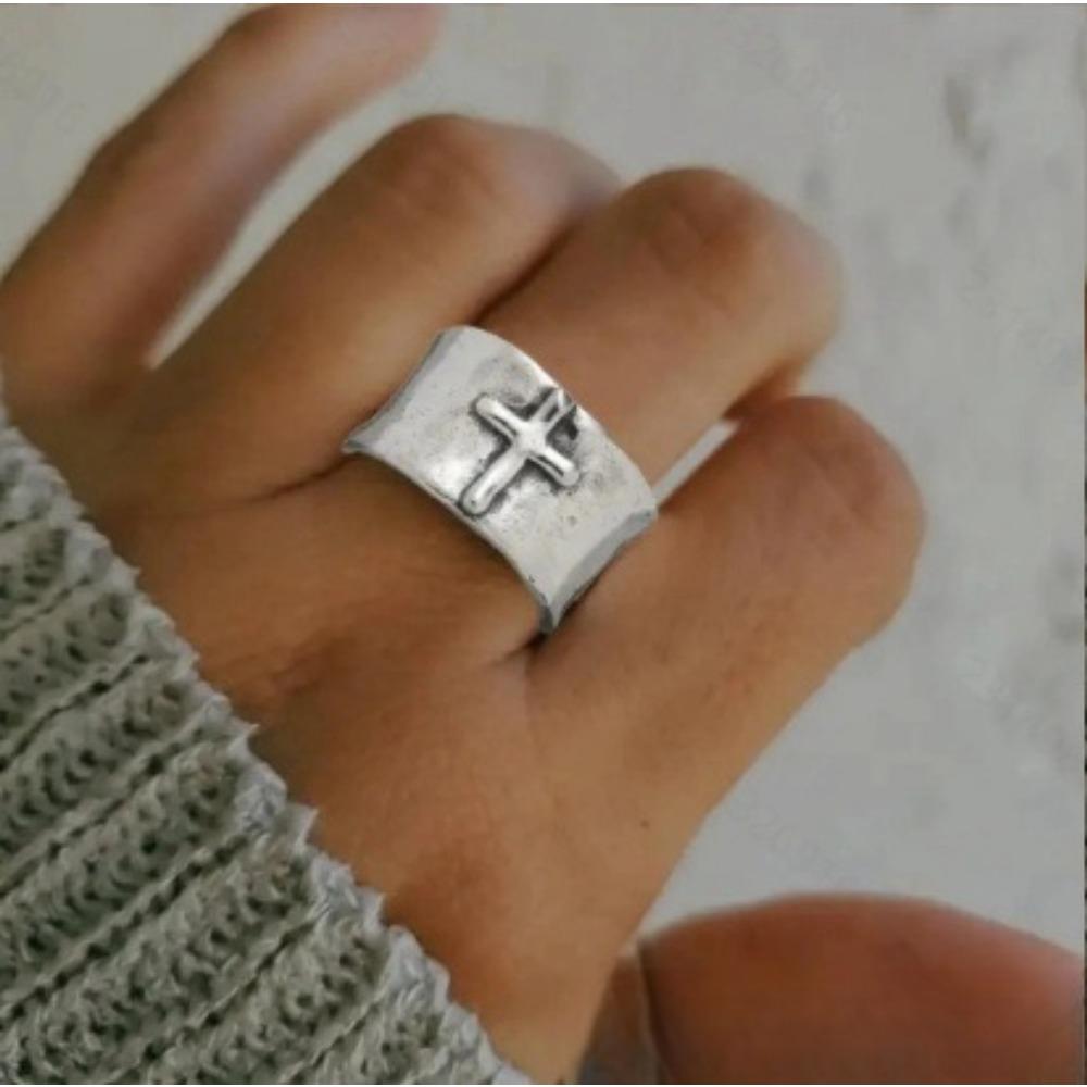 Luxury 2025 Silver Wide-faced Ring Retro Cross Shape Popular Jewelry Unisex