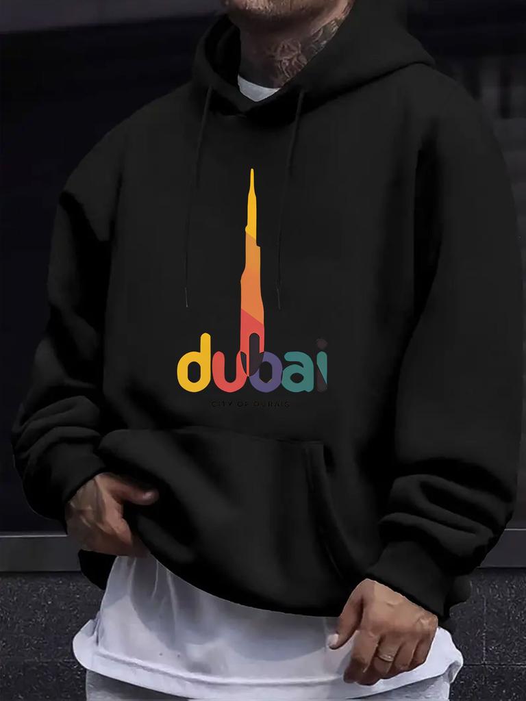Dubai Burj Khalifa Gradient Print Hoodie, Urban Landmark Style, Easy And Fresh, Conveying a Vibrant Atmosphere of City Travel