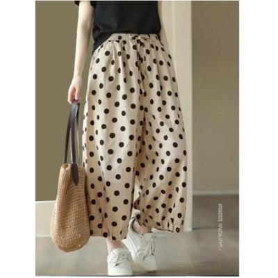 Women's Summer Loose Draped Thin Section Wide Leg Pants Polka Dot Design Casual Nine Minute Pants
