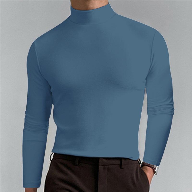 Camisa de manga larga ajustada para hombre con cuello alto, suave, elástica, capa base casual