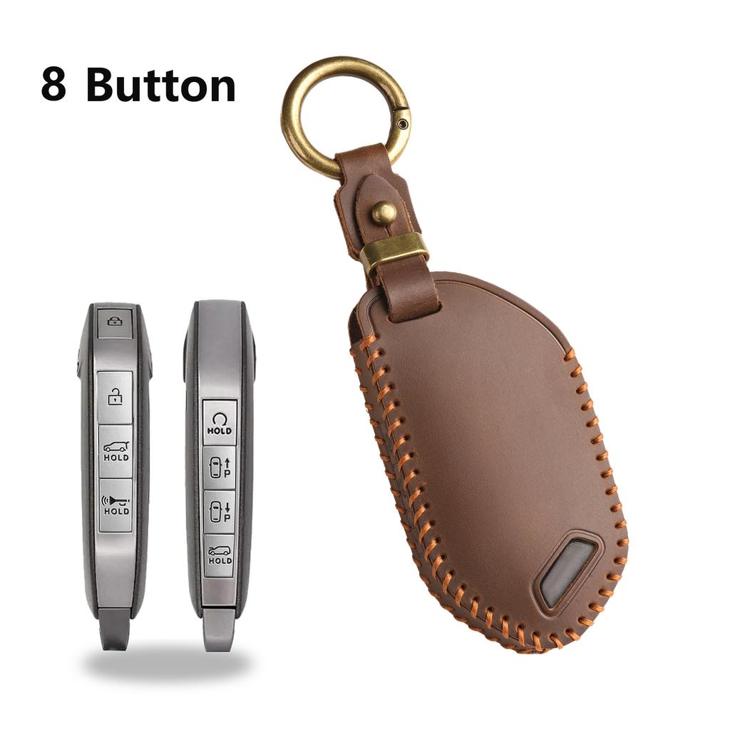 Brown Retro Leather For Kia Ev9 Picanto Sorento Mq4 Carnival Ka4 Morning K5 Carens  5 6 7 8 9 Button Car Key Case Cover Fob