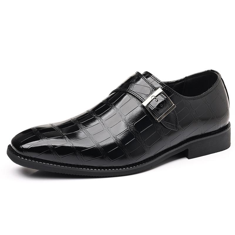 Men'S British Style Buckle Crocodile Grain Leather Shoes Men Slip-On Casual Business Shoes Mens Dress Office Wedding Flats