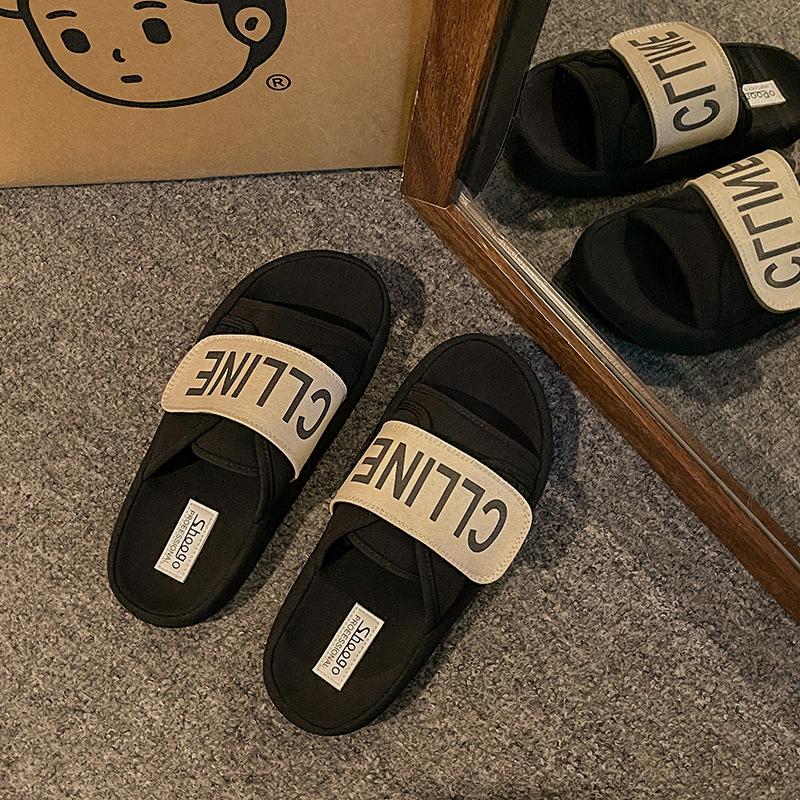 

Letter casual word lazy slippers women s 2025 new fashion thick-soled Velcro sandals wear high-end sense 35 чёрный