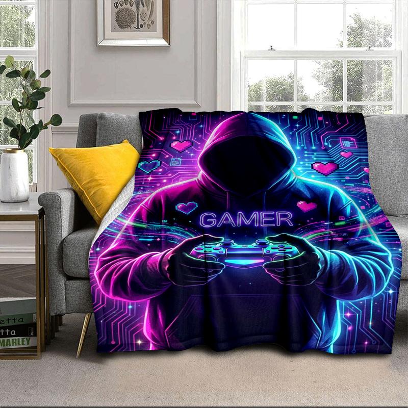 Cyberpunk Neon Gaming Blanket Flannel Blanket for bed, sofa, Camping, Hiking, Picnic Essentials, gift for family Fan gifts