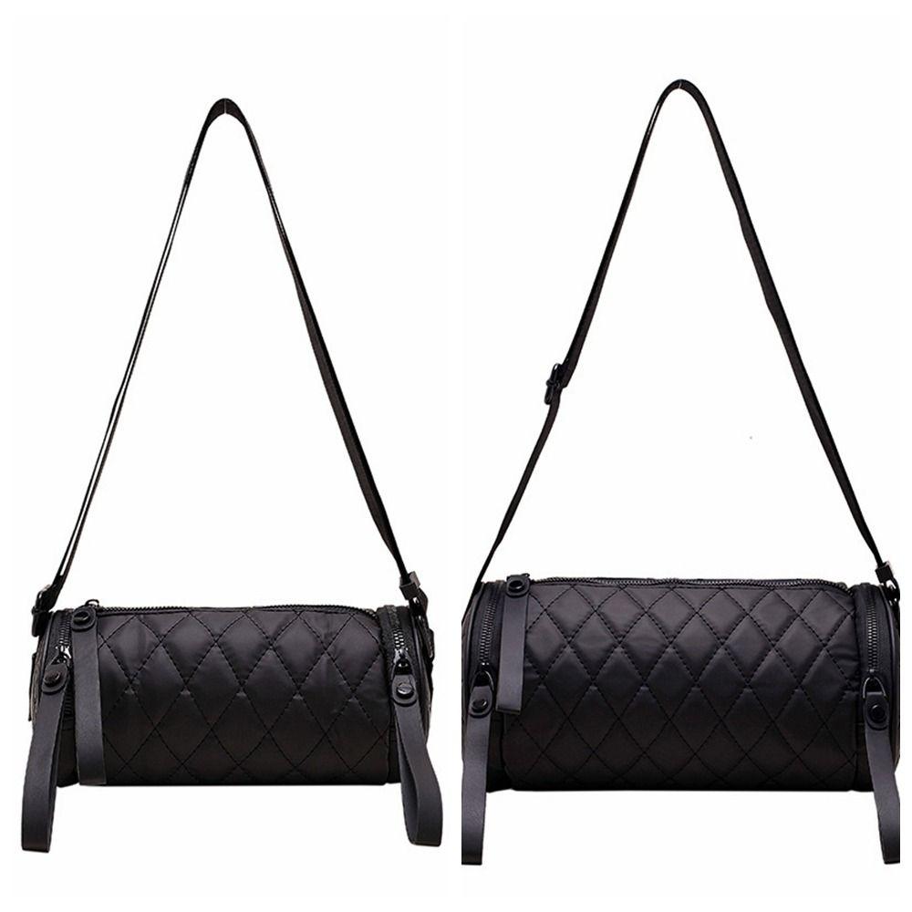 Elegant Rhombus Crossbody Bag Plaid Cylinder Bag Casual Nylon Shoulder Bag  Girls